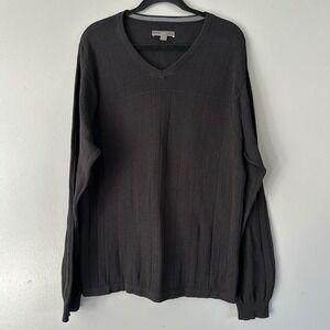 Cezani Black Checkered Silk Blend‎ V-Neck Sweater XL